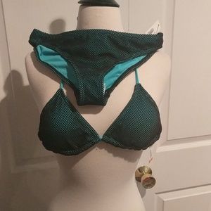 Mesh black and turquoise bikini set